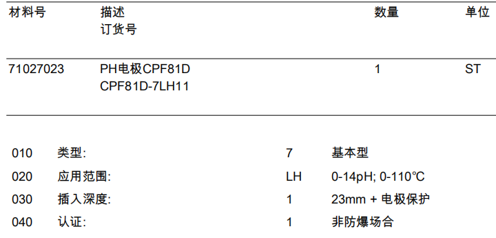 CPF81D-7LH11德国E+H一体式污水电极